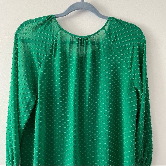 J.  Crew Green Swiss Dot Silk Blend L/S Sheer Blouse sz 2 - Picture 6 of 9